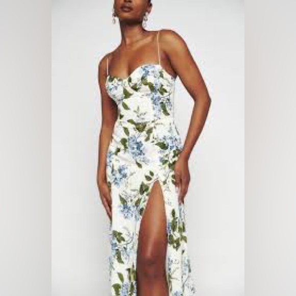 Reformation Floral Midi Dress - White, Green, Blue - Picture 4 of 5